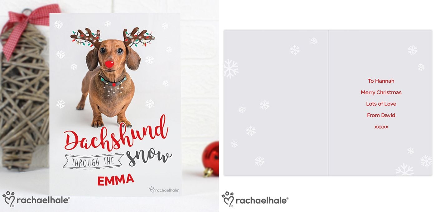 Personalised Rachael Hale Christmas Dachshund Through the Snow Card | personalised Christmas greeting card | from PhotoFairytales