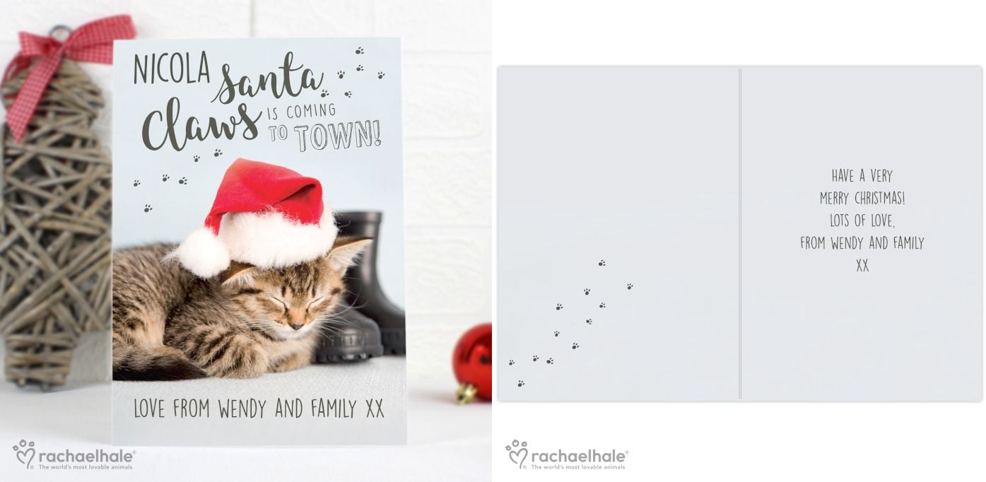 Personalised Rachael Hale Santa Claws Christmas Cat Card | personalised Christmas greeting card | from PhotoFairytales
