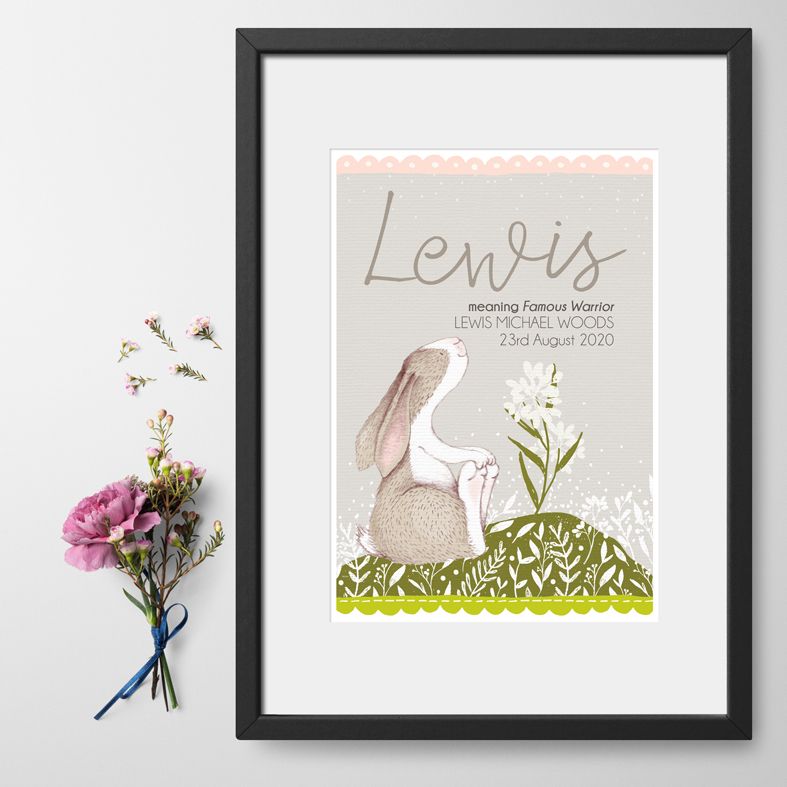 Personalised Little Hare nursery print | bespoke baby christening gifts from PhotoFairytales