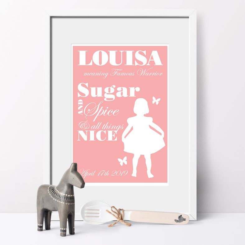Sugar and Spice name meaning nursery baby print
