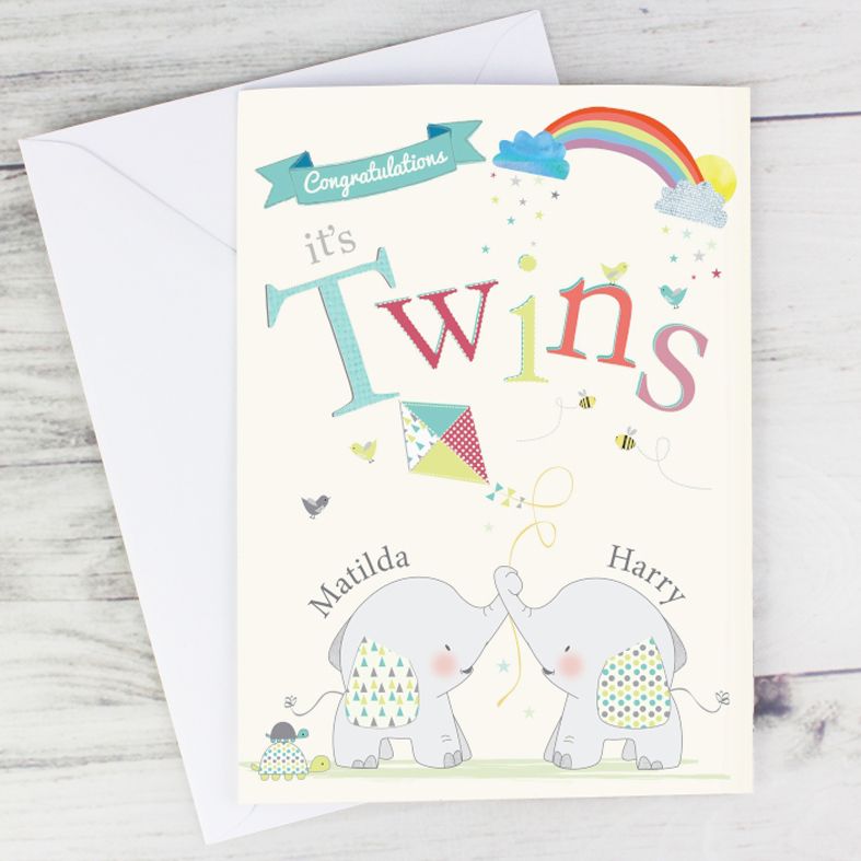 Twins Baby personalised greeting card