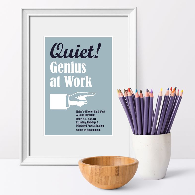 Ministry of Silly Personalised Prints | Genius at Work - home office, craft room, graduation gift, work colleague gift from PhotoFairytales