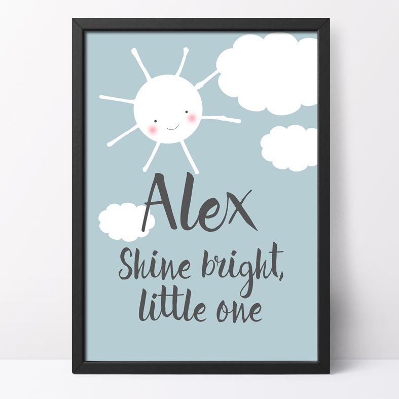Shine Bright, Little One Personalised Print | cute, happy kawaii style nursery art for your baby or child, from PhotoFairytales