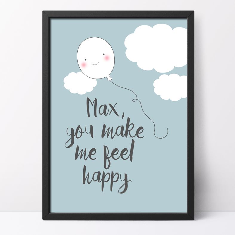 Feel Happy Personalised Print | this charming optimistic kawaii style art print from PhotoFairytales is a lovely gift idea for all ages