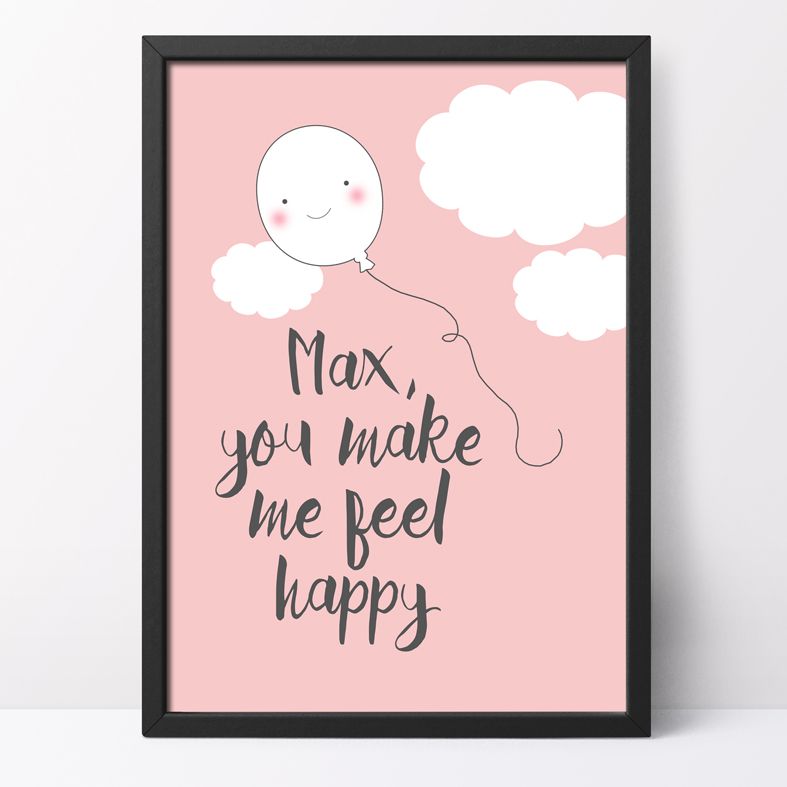 Feel Happy Personalised Print | this charming optimistic kawaii style art print from PhotoFairytales is a lovely gift idea for all ages