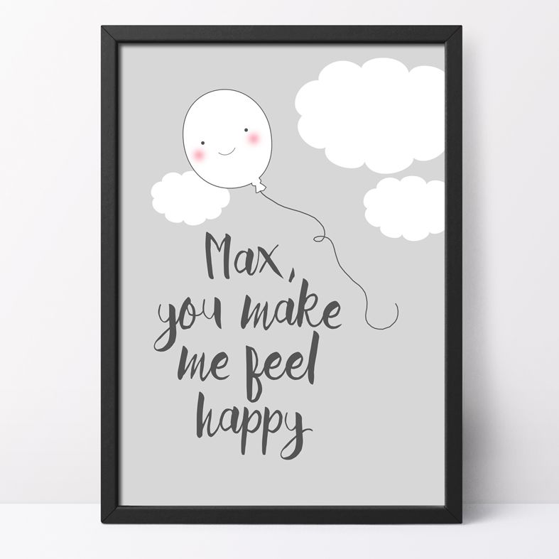 Feel Happy Personalised Print | this charming optimistic kawaii style art print from PhotoFairytales is a lovely gift idea for all ages