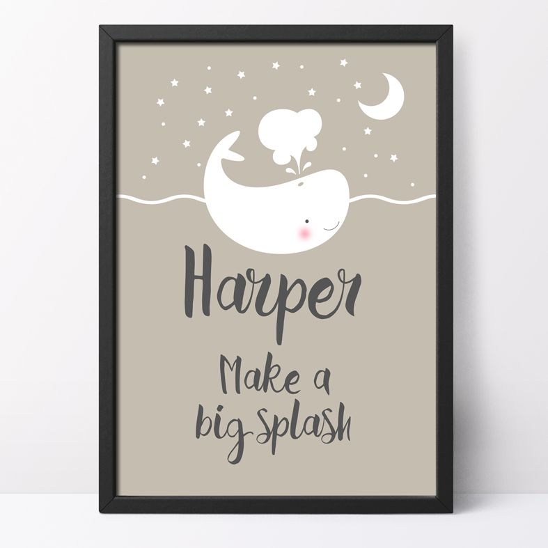Make a Big Splash Personalised Print | cute, nautical kawaii style nursery art for your baby or child, from PhotoFairytales