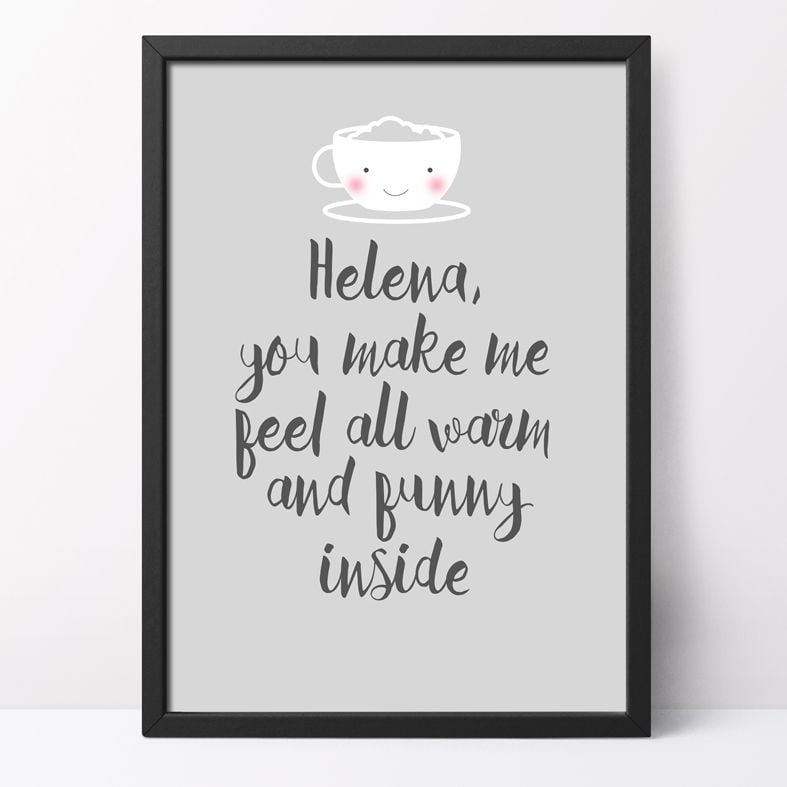 Warm and Funny Inside Romantic Personalised Print | cute kawaii style art for your loved one, perfect for Valentine's Day or anniversary, from PhotoFairytales