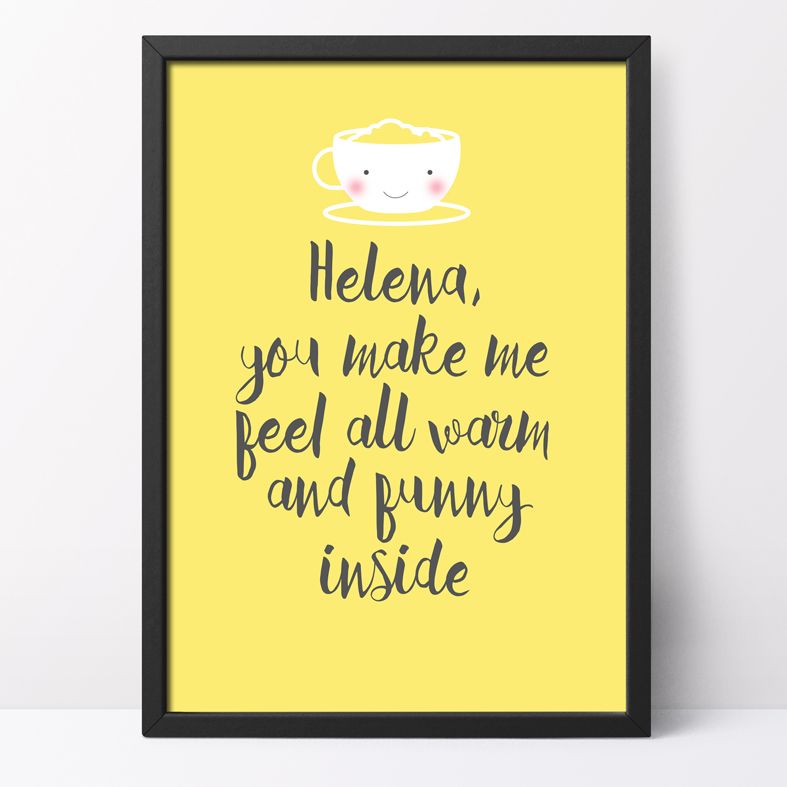 Warm and Funny Inside Romantic Personalised Print | cute kawaii style art for your loved one, perfect for Valentine's Day or anniversary, from PhotoFairytales