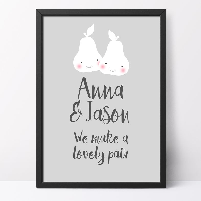 We Make a Lovely Pair Personalised Print | romantic personalised print, featuring a loving pair of pears - perfect gift for an anniversary or Valentine from PhotoFairytales