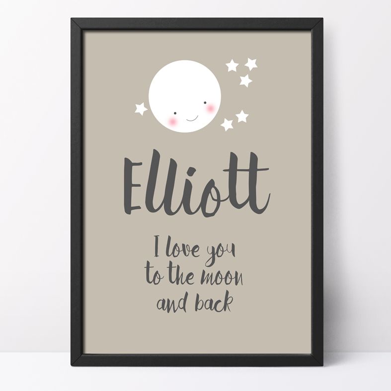 Love You to the Moon and Back Personalised Print | This charming print will look gorgeous in the baby's nursery, but because it's personalised it will work equally beautifully as a romantic gift for your partner. From PhotoFairytales.