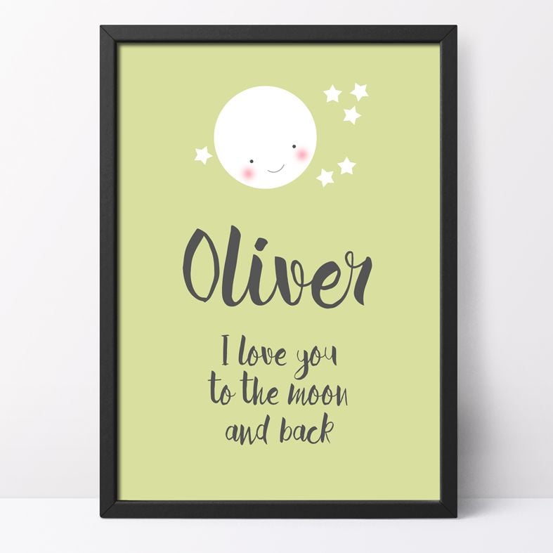 Love You to the Moon and Back Personalised Print | This charming print will look gorgeous in the baby's nursery, but because it's personalised it will work equally beautifully as a romantic gift for your partner. From PhotoFairytales.