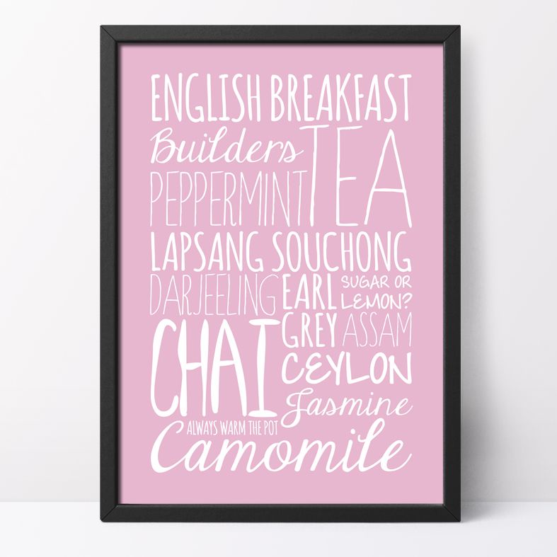 Tea  bespoke Word Theme Print | made to order word art prints created in any colour, striking typographic art for your home, from PhotoFairytales