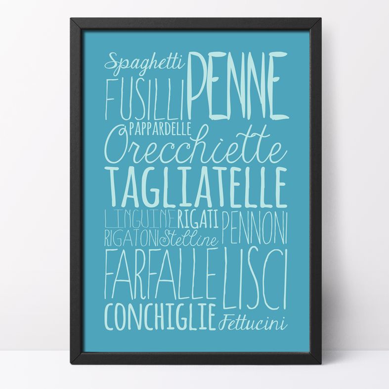 Pasta bespoke Word Theme Print | made to order word art prints created in any colour, striking typographic art for your home, from PhotoFairytales