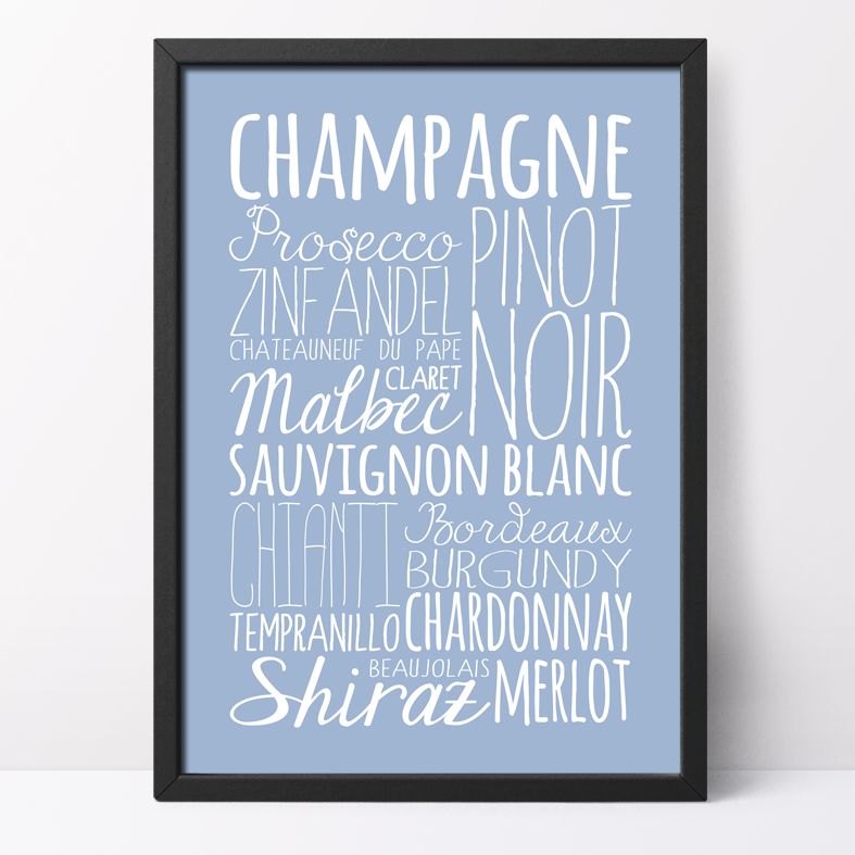 Wine bespoke Word Theme Print | made to order word art prints created in any colour, striking typographic art for your home, from PhotoFairytales