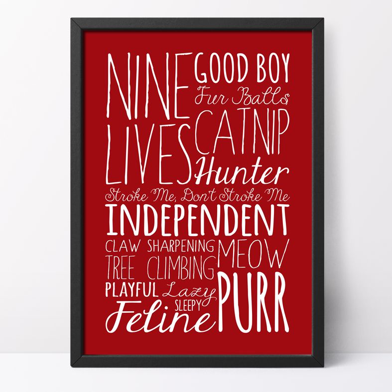 Cat bespoke Word Theme Print | made to order word art prints created in any colour, striking typographic art for your home, from PhotoFairytales