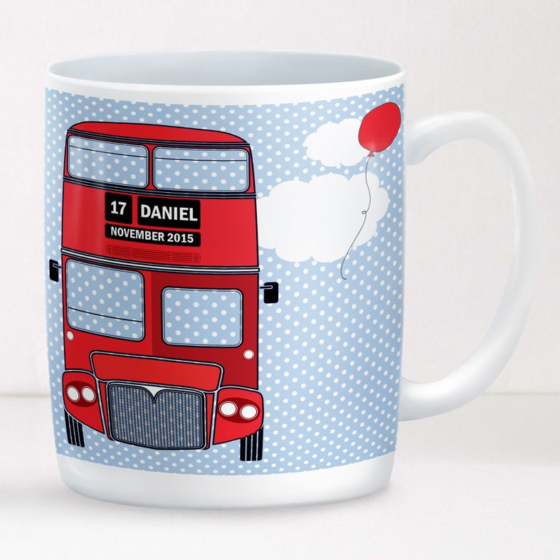 London Bus personalised mug gift  | beautifully illustrated and customised mug, created to order, from PhotoFairytales #personalisedmug #London #British #routemaster