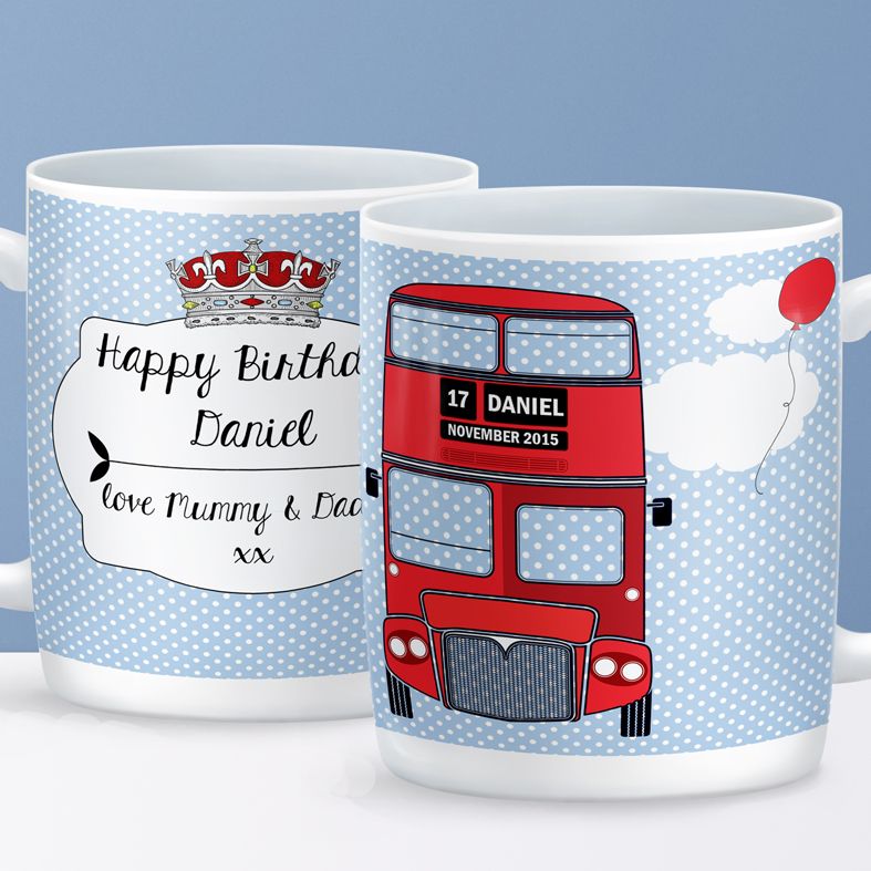 London Bus personalised mug gift  | beautifully illustrated and customised mug, created to order, from PhotoFairytales #personalisedmug #London #British