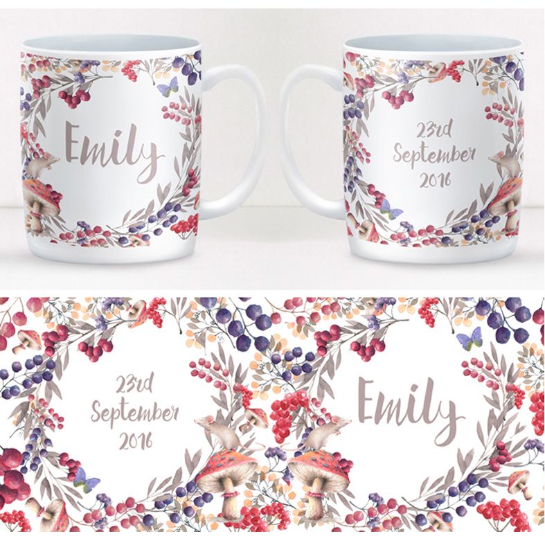 Berries personalised mug gift | beautifully illustrated and customised mug, nature themed gift created to order, from PhotoFairytales #personalisedmug