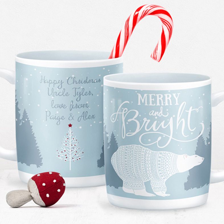 Merry and Bright personalised mug gift | beautifully illustrated and customised mug, created to order, from PhotoFairytales #personalisedmug #personalisedChristmas