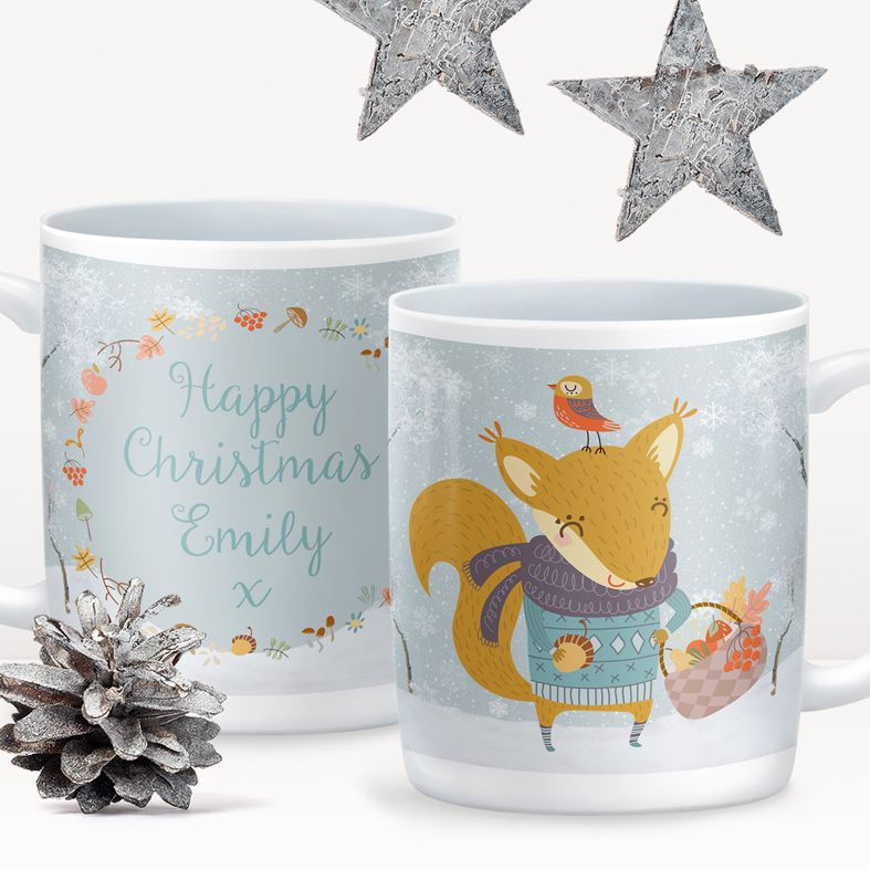 Winter Squirrel personalised mug gift | beautifully illustrated and customised mug, created to order, from PhotoFairytales #personalisedmug #personalisedChristmas