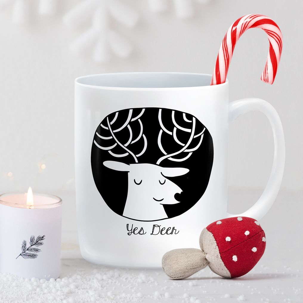 Yes Deer personalised mug gift  | beautifully illustrated and customised mug, created to order, from PhotoFairytales #anniversarygift #valentinegift