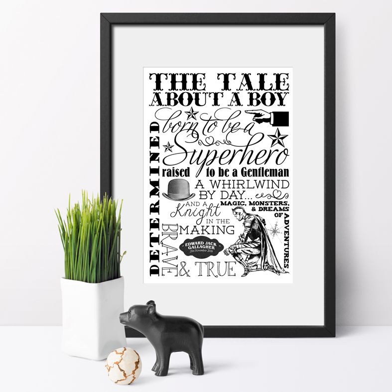 Black and White Nursery Art | Stylish personalised word art typography prints for a child's bedroom or nursery with a timeless vintage feel. Delightful customised monochrome nursery decor from PhotoFairytales.