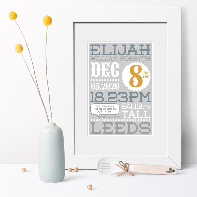 Personalised Baby Birth Stats Prints | Beautiful personalised birth statistics prints, custom made to order to celebrate the arrival of your baby! Delightful personalised nursery wall art, lovely christening gift idea. From PhotoFairytales.