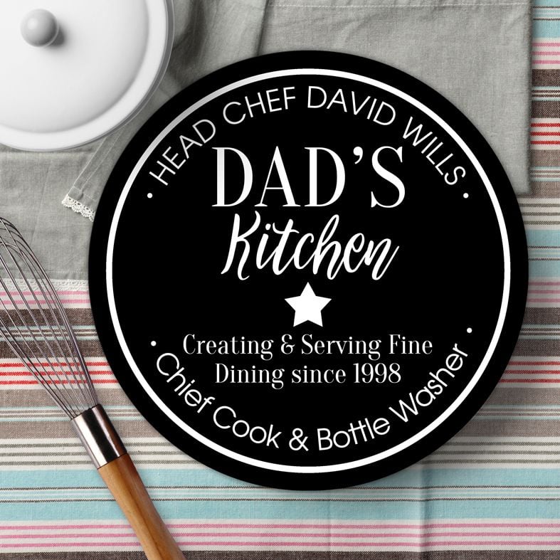 Personalised Kitchen Wall Sign | Fun bespoke gift for cook, baker or food lover. Custom made round kitchen plaques and signs. Range of colours and designs. From PhotoFairytales.