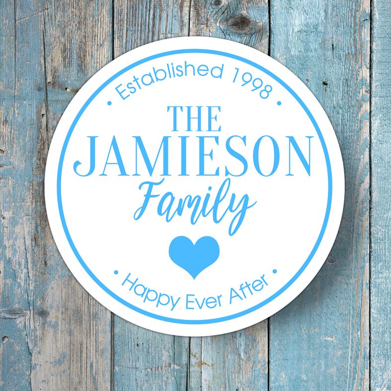 Personalised Family Wall Sign Plaque | Custom made round signs and plaques for home or garden. Great personalised family gift idea. Interior or exterior use, range of colours and designs. From PhotoFairytales.