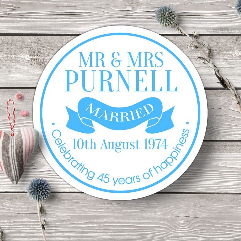Personalised Married Wedding Sign | Bespoke wedding or anniversary gift. Custom made round signs and plaques for home or garden. Interior or exterior use, range of colours and designs. From PhotoFairytales.
