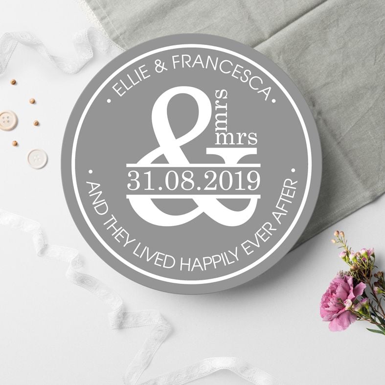 Personalised Ampersand Wedding Sign | Fun bespoke wedding or anniversary gift. Custom made round signs and plaques for home or garden. Interior or exterior use, range of colours and designs. From PhotoFairytales.