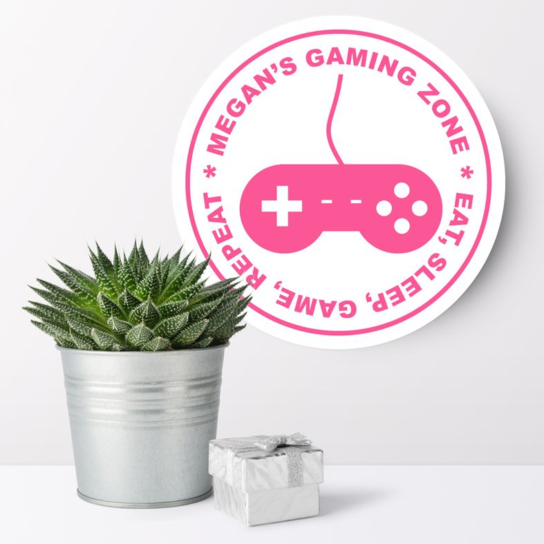 Personalised Computer Game Wall Sign | The ideal gift for any gamer or teenager! Bespoke gaming wall plaque, personalised to order in a range of colours.  Custom made round signs and plaques for teen's bedroom, the games room or man cave. From PhotoFairytales.