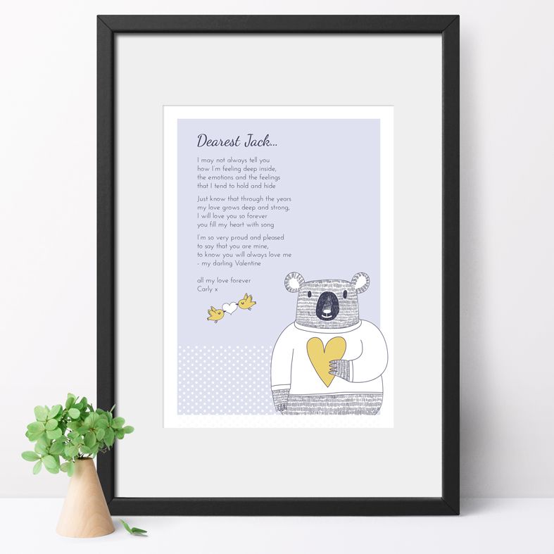Personalised Love Bear Poem Art Print| custom designed love poem print. Keep the featured love poem or request your own special wording, poetry or song lyrics. A truly thoughtful and touching romantic gift idea, from PhotoFairytales #personalisedpoem #personalisedvalentine #poemprint