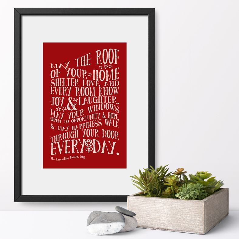 Personalised New Home Art Print | Delightful personalised New Home prints made to order, an ideal moving home gift. Great housewarming gift idea for friends or family, or a finishing touch for your own home. #personalisedhome #housewarminggift #newhomegift