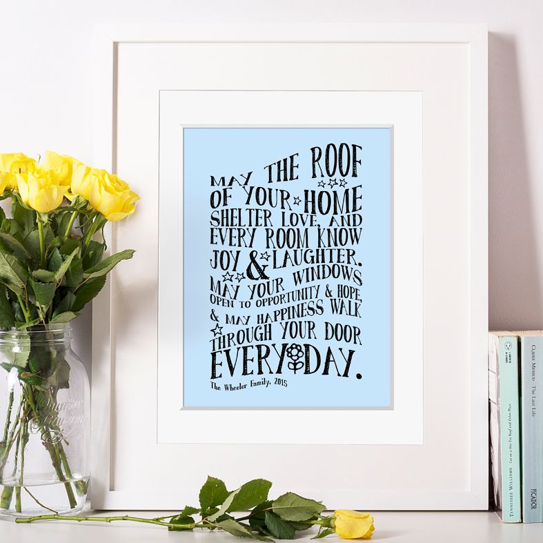 Typographic Personalised New Home Art Print | Delightful personalised New Home prints made to order, an ideal moving home gift. Great housewarming gift idea for friends or family, or a finishing touch for your own home. #personalisedhome #housewarminggift #newhomegift
