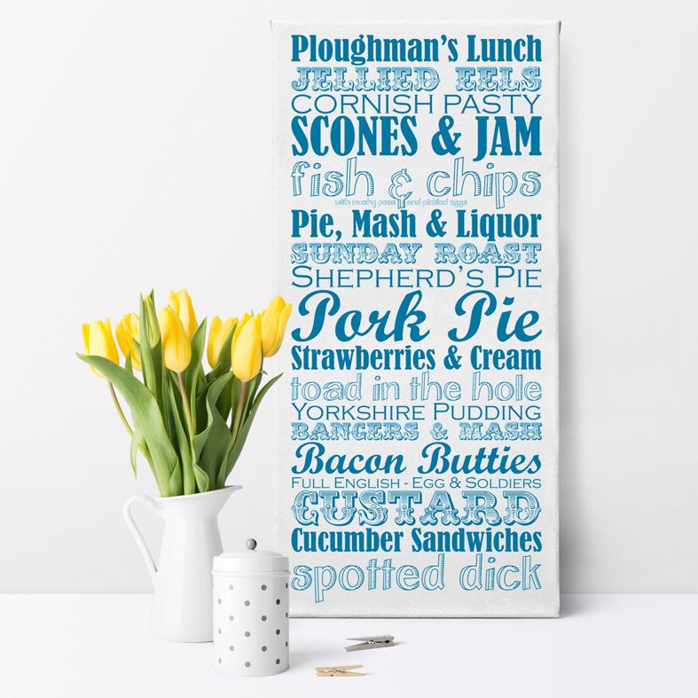 Great British Dishes Canvas Prints | unique, quality customised canvas wall art, kitchen art, food art,  food lover gift, free UK P&P, PhotoFairytales