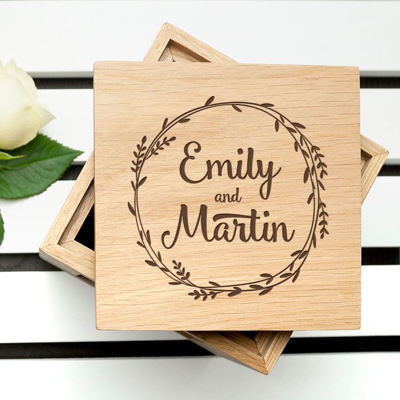 Personalised Real Oak Photo Cubes | romantic gift for Valentine, anniversary or wedding. Handcrafted, engraved to order, also available filled with chocolates!