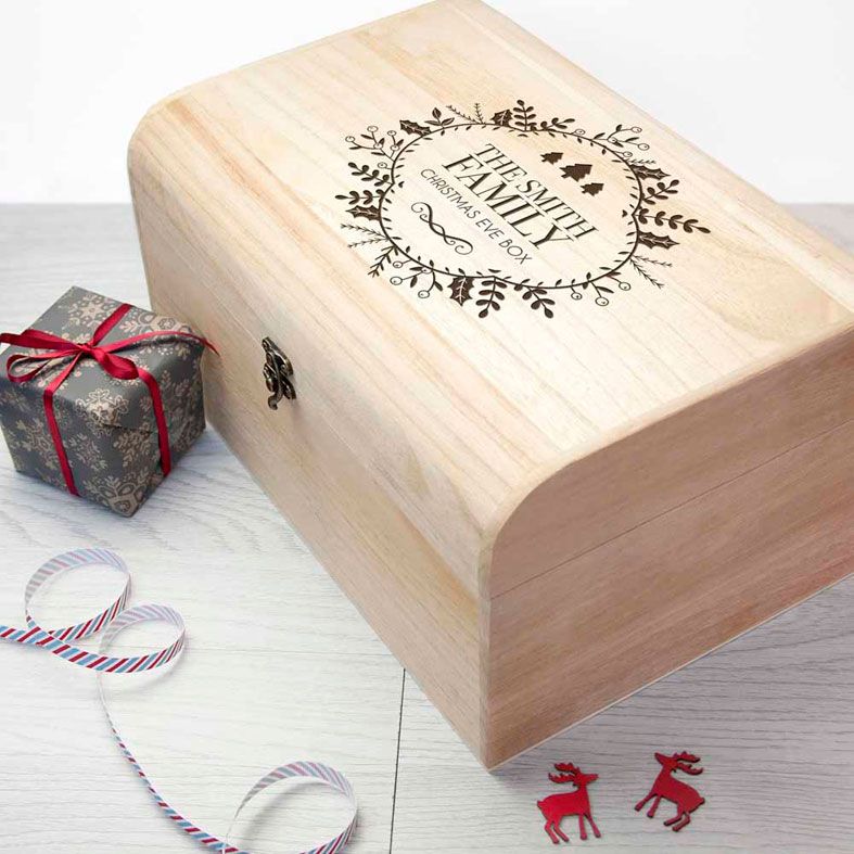 Personalised Christmas Eve Boxes | printed and engraved high quality festive wooden boxes, from PhotoFairytales