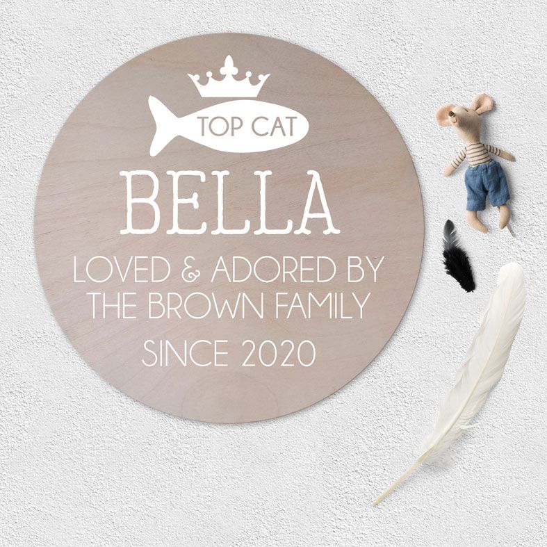 Personalised Top Cat Wooden Circle Plaque | beautiful natural wood finish round wall cat sign, PhotoFairytales