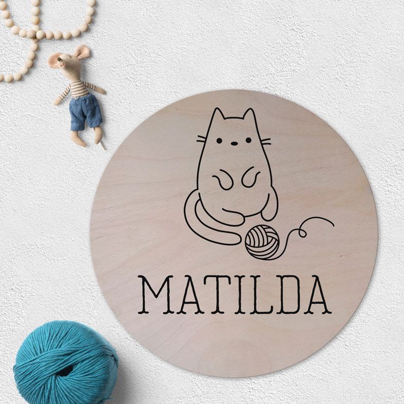Personalised Cat Lover Wooden Circle Plaque | beautiful natural wood finish round wall cat sign, PhotoFairytales
