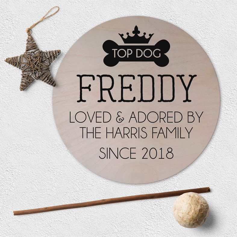Personalised Top Dog Wooden Circle Plaque | beautiful natural wood finish round wall dog sign, PhotoFairytales
