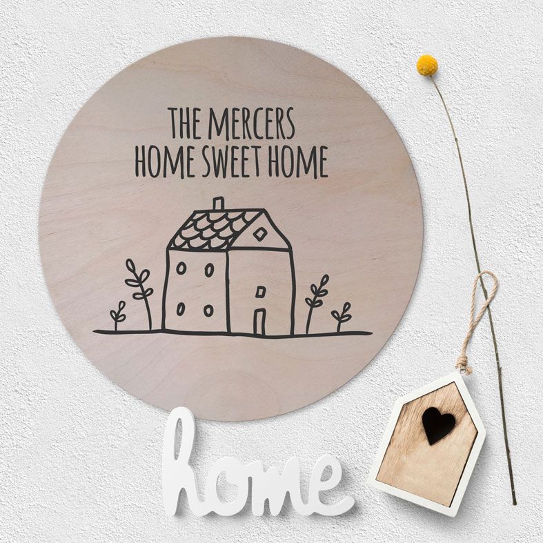 Personalised Housewarming Wooden Circle Plaque | beautiful natural wood Scandi style round wall sign, new home family gift