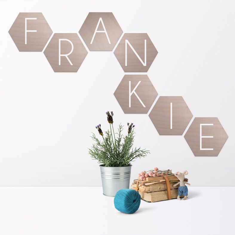 Personalised Wooden Hexagon Wall Plaques | natural wood Scandi style hexagon wall sign, personalised with any letter, name or word