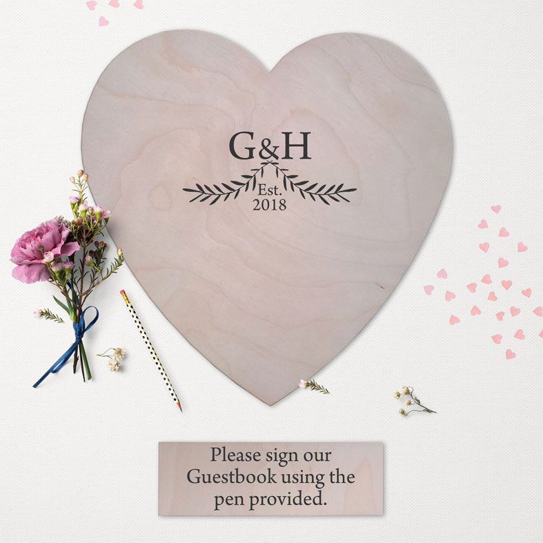 Personalised Wooden Wedding Guest Book Hearts | unique wedding guest book alternative, handmade and customised natural wood keepsake guestbook #personalisedwedding #weddingguestbook #alternativeguestbook