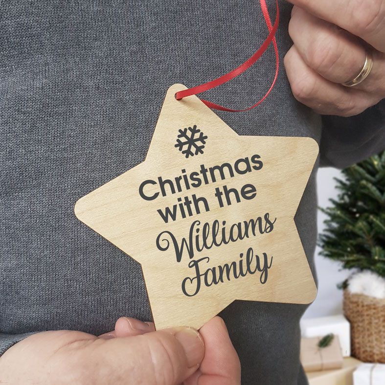 Personalised Handmade Wooden Christmas Decorations | contemporary handmade wooden star tree decorations, custom made, range of designs and colours, PhotoFairytales