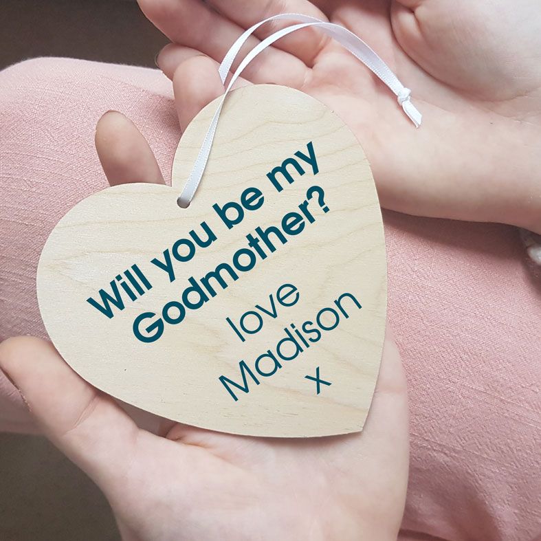 Personalised Will You Be My Godparent Gift Heart Wooden Plaques | beautifully gift boxed, handmade wooden hearts - a unique way to make an important announcement or send a message to friends & family