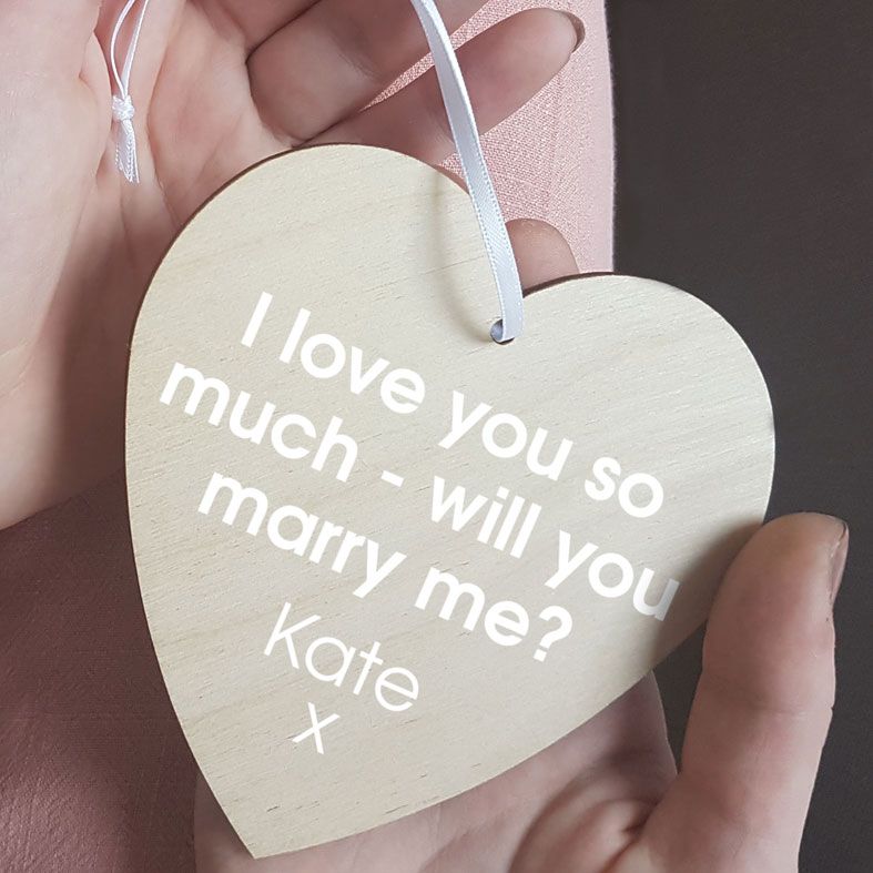 Personalised Wedding Proposal Gift Heart Wooden Plaques | beautifully gift boxed, handmade wooden hearts - a unique way to make an important announcement or send a message to friends & family