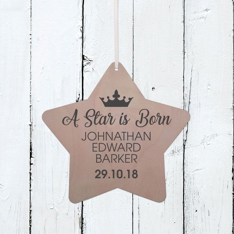Personalised A Star Is Born Wooden Plaque | Handmade birch wood hanging sign for your baby's nursery or christening gift