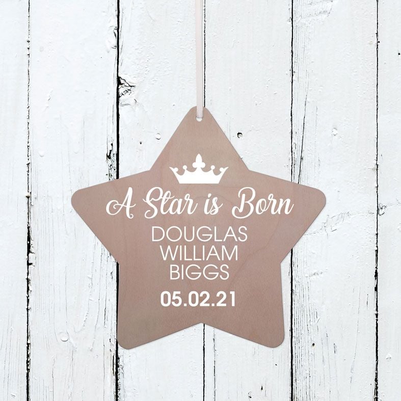 Personalised Wooden Star Plaques | Handmade birch wood hanging star signs, range of contemporary designs